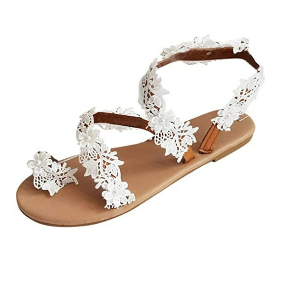 Utoimkio Ankle Straps Sandals for Women Women Flower Summer Ladies Comfy Sandals Flat Casual Beach Shoes