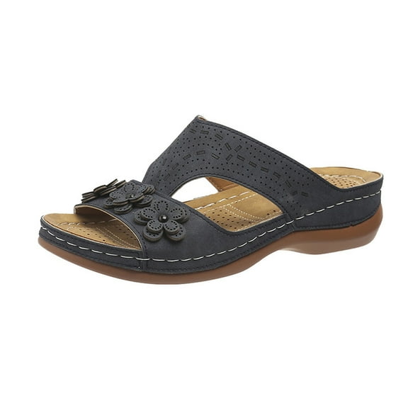 Utoimkio Ankle Straps Sandals for Women Women's Summer Color Comfortable Hollow Out Wedge Flowers Women's Sandals Casual Slippers