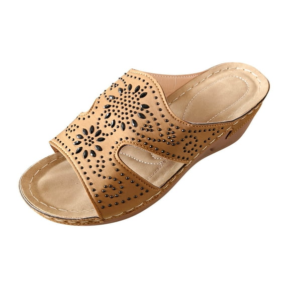 Utoimkio Ankle Straps Sandals for Women Women's Summer Leisure Comfortable Rhinestone Flower Wedges