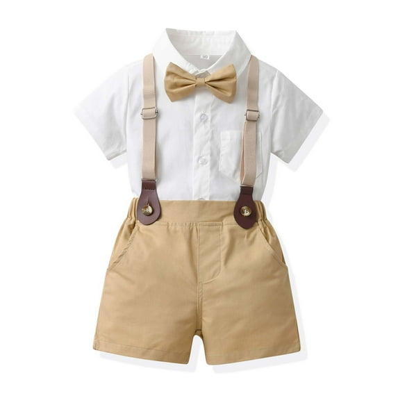 Utoimkio Baby Boy Formal Short Sets Toddler Summer Gentleman Outfit Kid Short Sleeve Bowtie Shirt Suspender Shorts Suit Two Piece Set