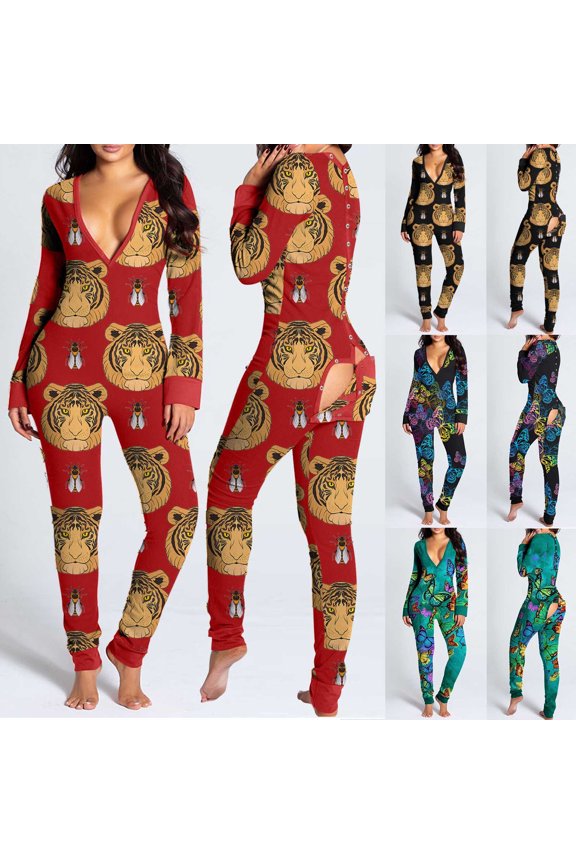 Button Down Onesie Pajamas for Women One Piece Long Sleeve Pajamas for Women Thermal Underwear Union Suit Sleepwear Jumpsuit S-XXXL