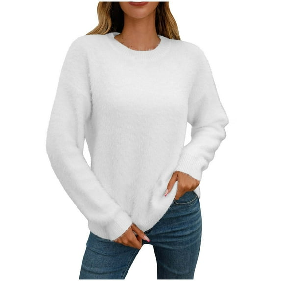 Utoimkio Cable Knit Fall Crewneck Sweater Women's Soft Pullover Sweaters for Women