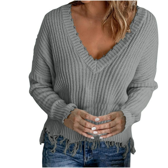Utoimkio Cable Knit V Neck Fall Sweater Women's Soft Pullover Sweaters for Women