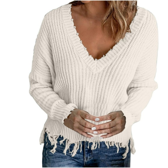 Utoimkio Cable Knit V Neck Fall Sweater Women's Soft Pullover Sweaters for Women