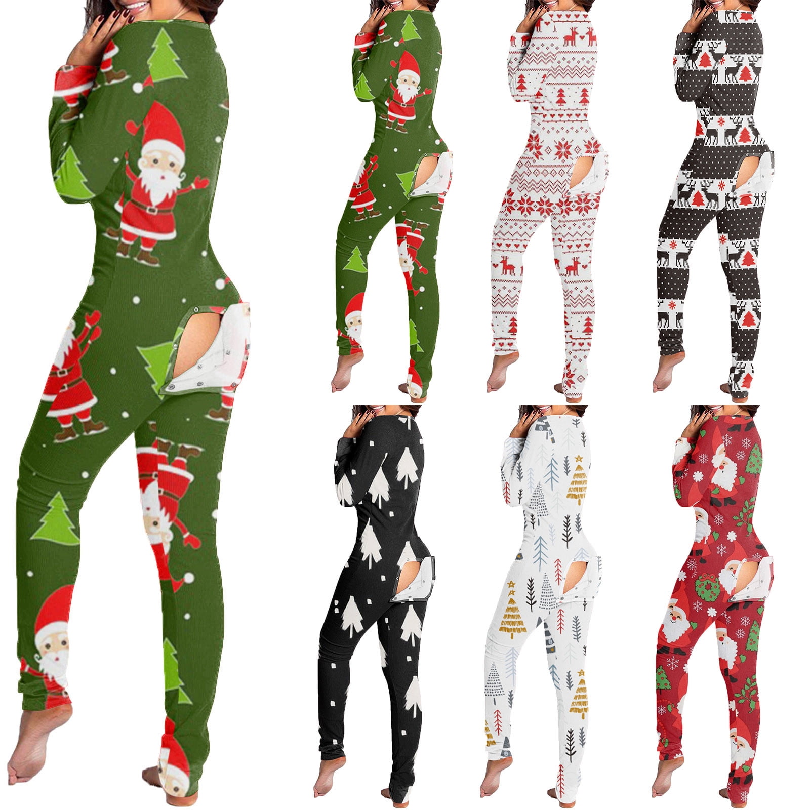 Utoimkio Christmas Button Down Onesie Pajamas for Women One Piece Long Sleeve Pajamas for Women
