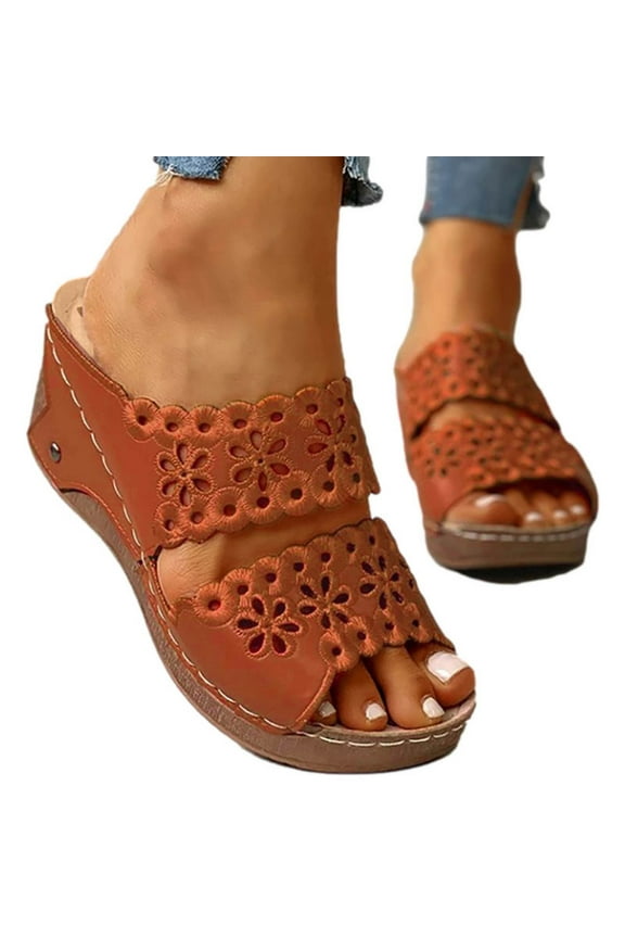 Chunky Heel Wedge Sandals for Women with Arch Support Summer Casual Open Toe Beach Sandals for Women Casual Comfortable Roman Slippers