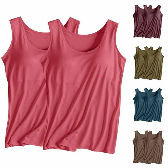 Utoimkio Clearance 2 Pack Basic Stretch Tank Tops for Women Solid Color Undershirt Tank Tops for Women Scoop Neck Sleeveless Basic Under T Shirts for Women