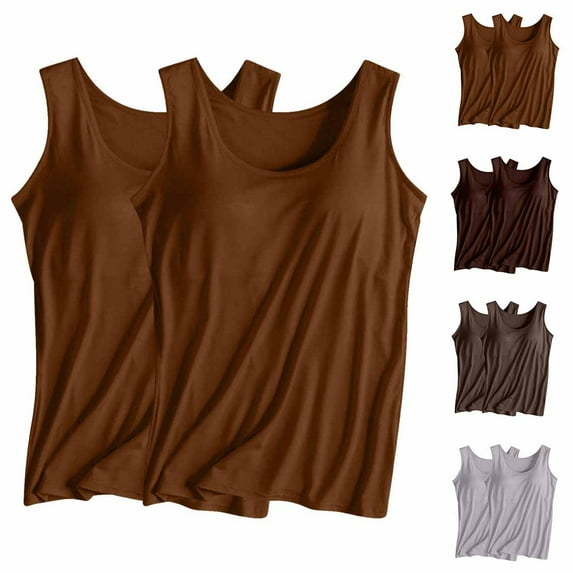 Utoimkio Clearance 2 Pack Basic Stretch Tank Tops for Women Solid Color Undershirt Tank Tops for Women Scoop Neck Sleeveless Basic Under T Shirts for Women