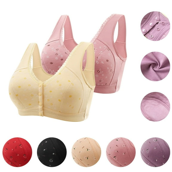Utoimkio 2 Pack Front Closure Wireless Bras for Women Comfort Breathable Full Coverage Bras for Women No Underwire Everyday Bras