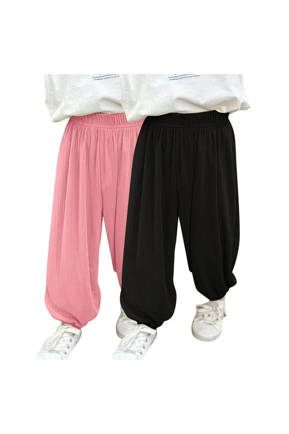 2 Pack Toddler Boy Girls Summer Casual Loose Harem Pants Elastic Waisted Comfort Breathable Lounge Pants for Kids Size 2-12T