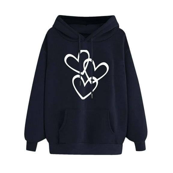 Utoimkio 2025 Graphic Hoodies for Women Cute Pullover Long Sleeve Sweatshirts for Women Loose Fit Heart Printed Hooded Tops with Pockets Fall Winter Clothes