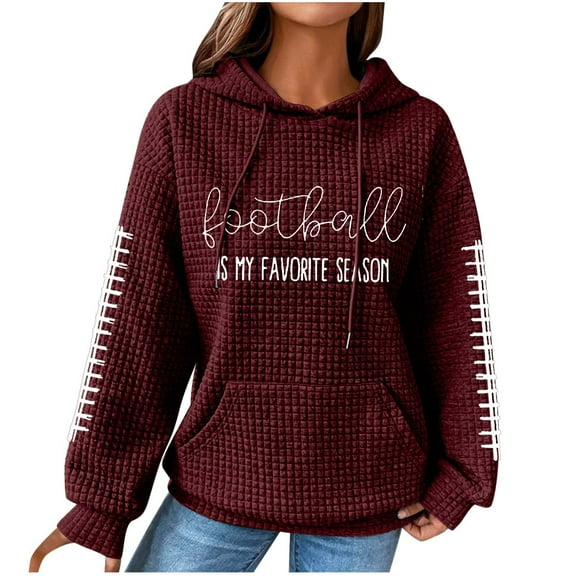 Utoimkio 2025 Graphic Hoodies for Women Cute Pullover Long Sleeve Sweatshirts for Women Loose Fit Letter Printed Hooded Tops with Pockets Fall Winter Clothes