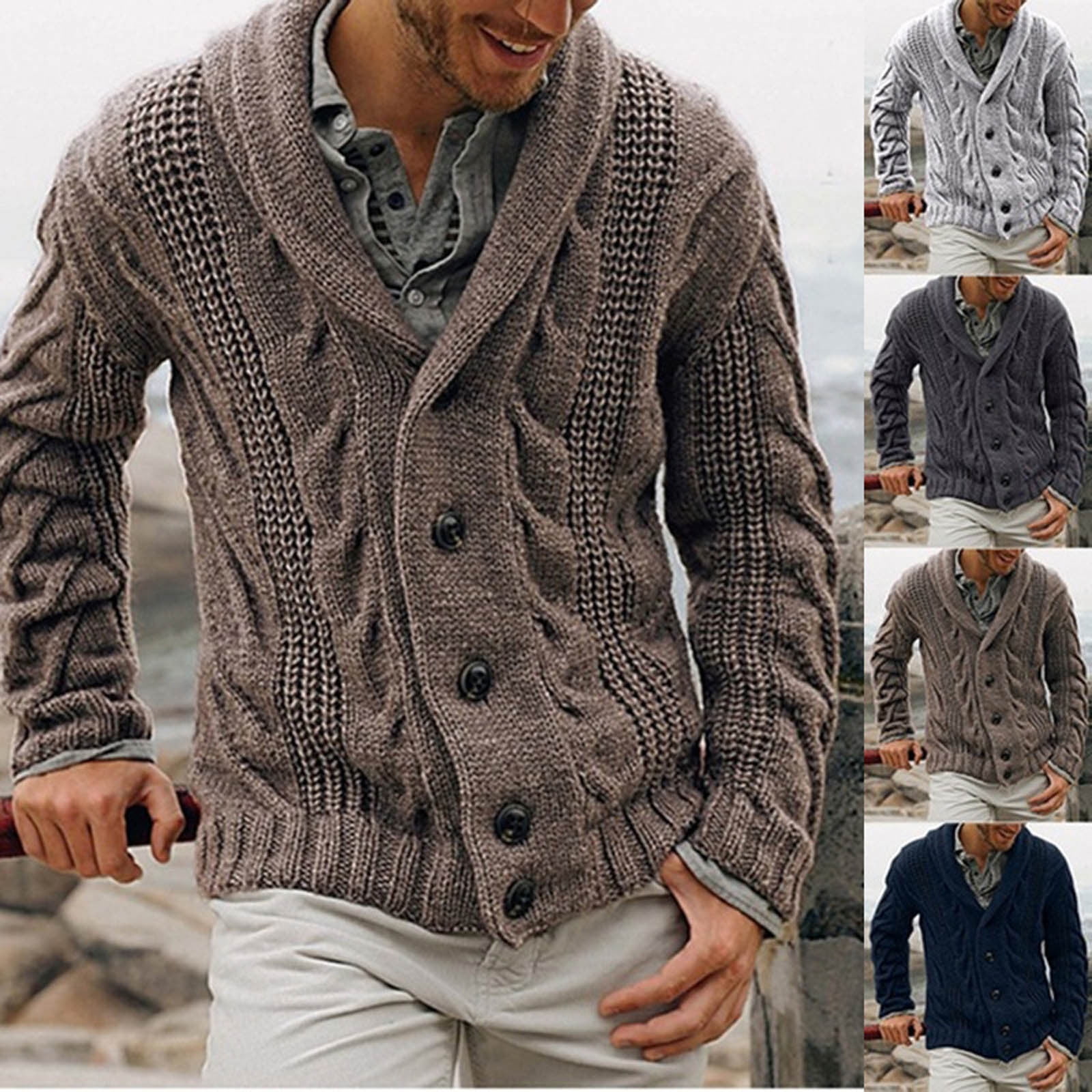 Utoimkio Clearance 2024 Men's Shawl Collar Cardigan Sweater Plus Size ...