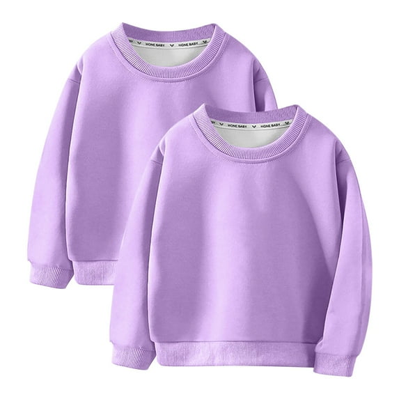 Utoimkio 2Pcs Unisex Kids Solid Cotton Basic T-Shirt Long Sleeve Pullover Sweatshirts Toddler Baby Crewneck Long Sleeve Shirts Tops for Kids 3-10 Years
