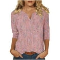 thumbnail image 1 of Utoimkio 3/4 Sleeve Blouses for Women Plus Size V Neck Shirts Casual Floral Print Lightweight Loose Fit Tee Tops for Women, 1 of 5