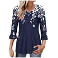 thumbnail image 1 of Utoimkio 3/4 Sleeve Blouses for Women Plus Size V Neck Shirts Casual Floral Print Lightweight Loose Fit Tee Tops for Women, 1 of 5