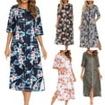 thumbnail image 1 of Utoimkio Clearance 3/4 Sleeve Nightgowns for Women Plus Size Front Zipper Sleepshirt Floral Print Scoop Neck Nightshirts Casual Loungewear with Pockets, 1 of 5