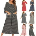 thumbnail image 1 of Utoimkio 3/4 Sleeve Nightgowns for Women Plus Size Front Zipper Sleepshirt Striped Print Scoop Neck Nightshirts Casual Loungewear with Pockets, 1 of 9