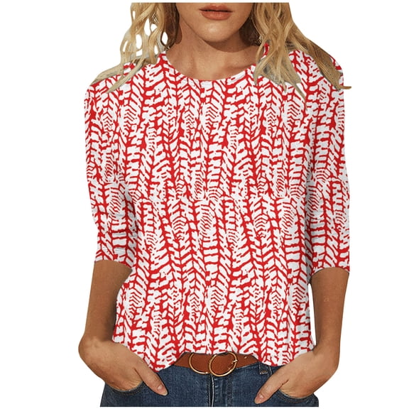 Utoimkio 3/4 Sleeve Shirts for Women Casual Floral Print Crewneck Loose Fit Pullover Shirts Tops for Women