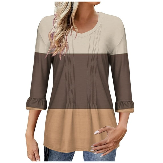 Utoimkio 3/4 Sleeve Tunic Tops for Women Plus Size V Neck Casual Floral Print Shirts Loose Fit Lightweight Tee Blouses for Women