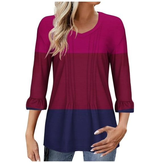 Utoimkio 3/4 Sleeve Tunic Tops for Women Plus Size V Neck Casual Floral Print Shirts Loose Fit Lightweight Tee Blouses for Women
