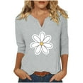 thumbnail image 1 of Utoimkio 3/4 Sleeve Tunic Tops for Women Plus Size V Neck Casual Floral Print Shirts Loose Fit Lightweight Tee Blouses for Women, 1 of 4