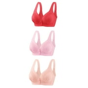 Utoimkio 3 Pack Nursing Bras for Women Breastfeeding Front Closure Maternity Bras for Pregnancy No Underwire Elastic Comfort Breathable Everyday Nursing Bras for Women