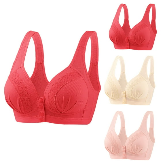 Utoimkio 3 Pack Nursing Bras for Women Breastfeeding Front Closure Maternity Bras for Pregnancy No Underwire Elastic Comfort Breathable Everyday Nursing Bras for Women