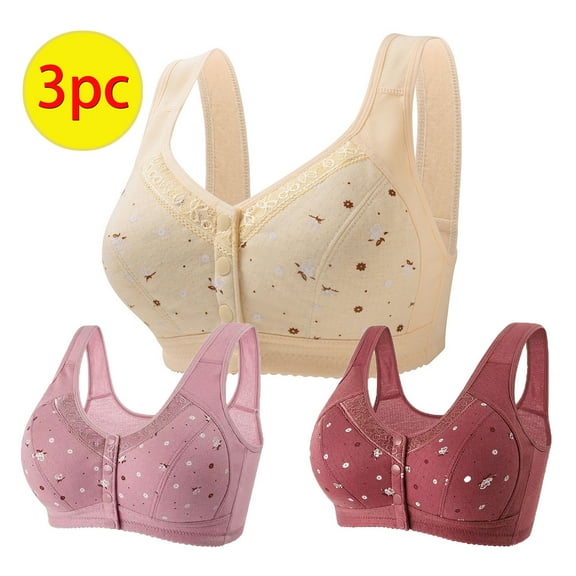 Utoimkio 3 Pack Wireless Bras for Women Front Closure Push Up Bras for Women No Underwire Comfort Breathable Everyday Bras