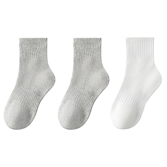 Utoimkio 3Pcs Boys Girls Cotton Crew Ankle Socks Solid Color Athletic Socks Soft Breathable Unisex School Socks for Ages 3-16 Years