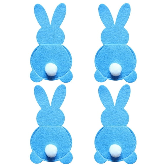 Utoimkio 4 Pack Easter Utensil Cutlery Holders Bunny Rabbit Shape Silverware Paper Pouch Sleeve Pockets Spring Table Place Tableware Party Supplies,Easter Dinner Decorations for Home