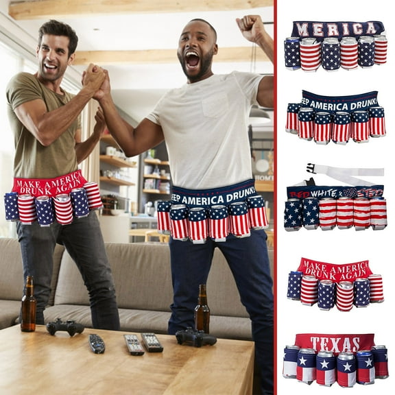 Utoimkio 4th of July Patriotic Beverage Beer Belt with 6 Drink Holder,American Flag Beer Belt for Independence Day Outdoor BBQ Pool Party Supplies