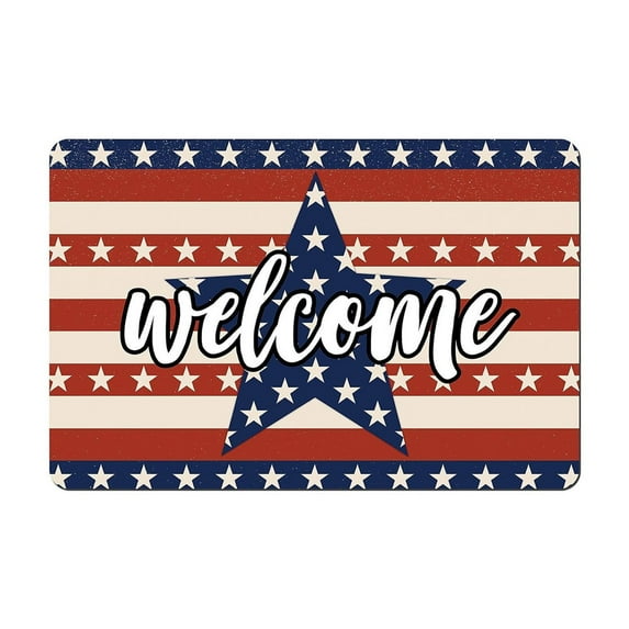 Utoimkio 4th of July Patriotic Welcome Door Mat Independence Day Decorations Doormat,Funny Welcome Entryway Rug,Non-Slip and Washable Door Mat for Front Door Outside Entry Floor