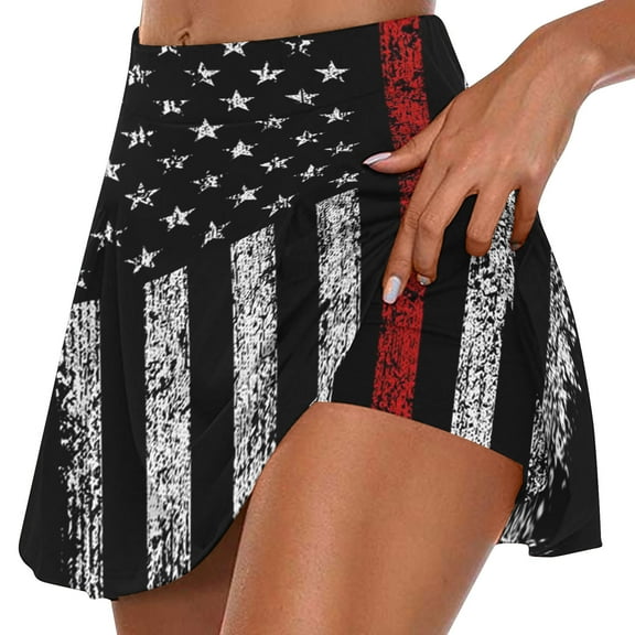 Utoimkio 4th of July Pleated Tennis Skirts for Women Summer High Waisted Athletic Stretchy Patriotic Shorts Indenpedence Day Lightweight Star Striped Print Sports Short Skirts