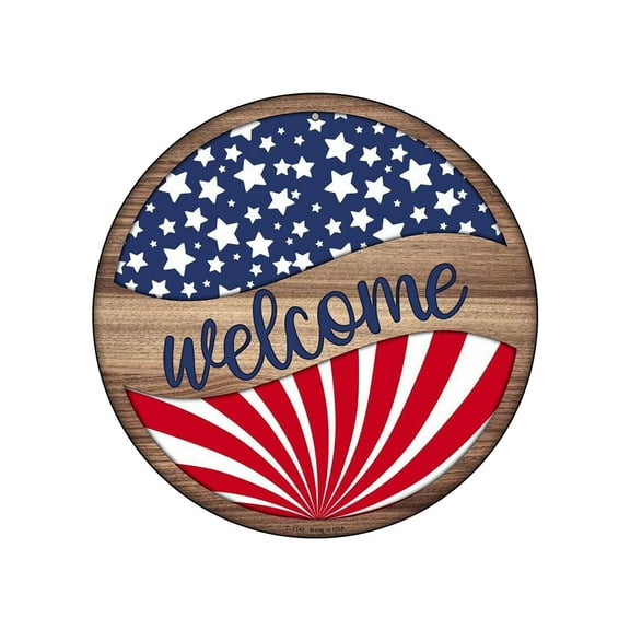 Utoimkio 4th of July Welcome Door Sign Decorations,American Flag Hanging Ornaments Independence Day Welcome Sign for Front Door Porch Wall Window Decor