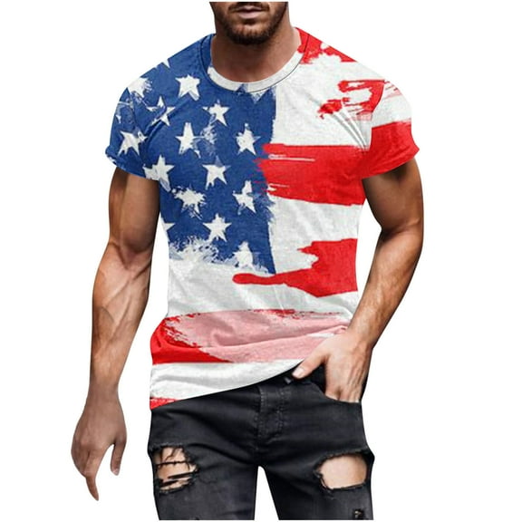 Utoimkio American Flag Patriotic T Shirts for Men Summer Short Sleeve Crewneck 4th of July T-Shirts Casual Tee Tops for Men