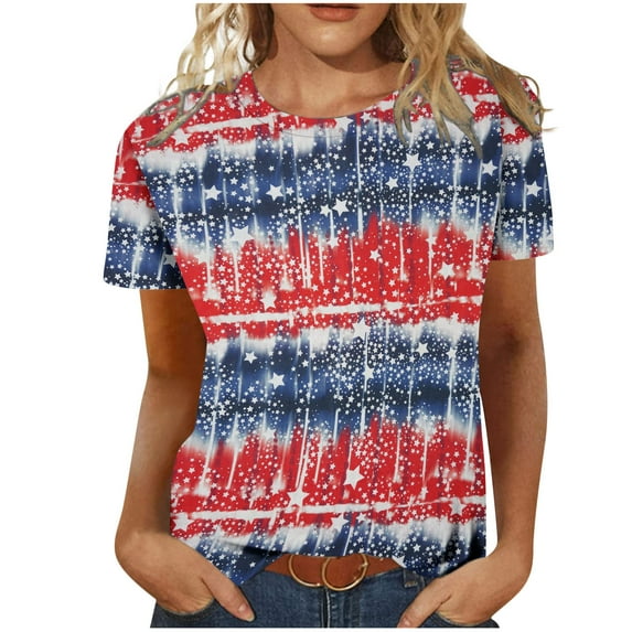 Utoimkio Clearance American Flag T Shirts for Women 4th of July Shirts Patriotic Shirt Casual Short Sleeve Graphic Tee Tops for Women