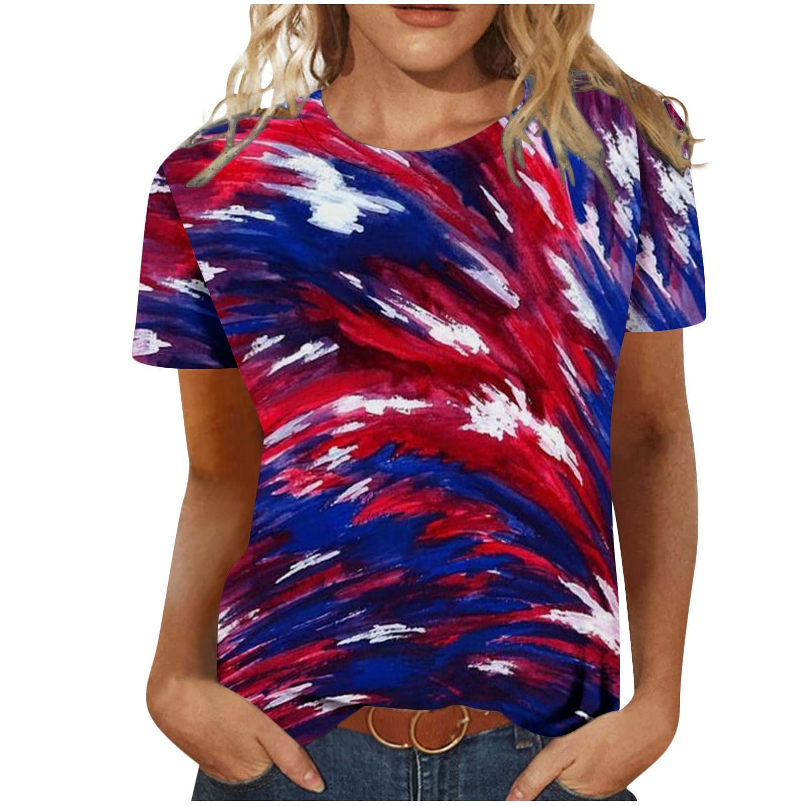 Women's American Flag Graphic T-Shirt - Funny Patriotic 4th Of July Tee, Casual Short Sleeve Top (Red, XL)