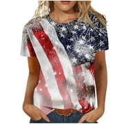 Utoimkio American Flag Tee Shirt for Women 4th of July Memorial Day Gift T Shirt Casual Short Sleeve Star Striped Print Summer Tee Tops for Women