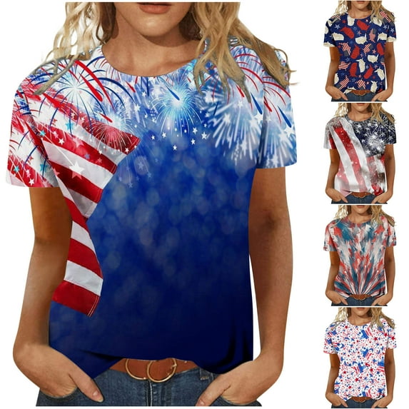 Utoimkio American Flag Tee Shirt for Women 4th of July Memorial Day Gift T Shirt Casual Short Sleeve Star Striped Print Summer Tee Tops for Women
