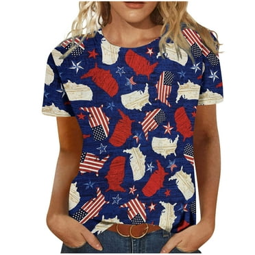 Utoimkio Clearance American Flag Tee Shirt for Women 4th of July Memorial Day Gift T Shirt Casual Short Sleeve Star Striped Print Summer Tee Tops for Women