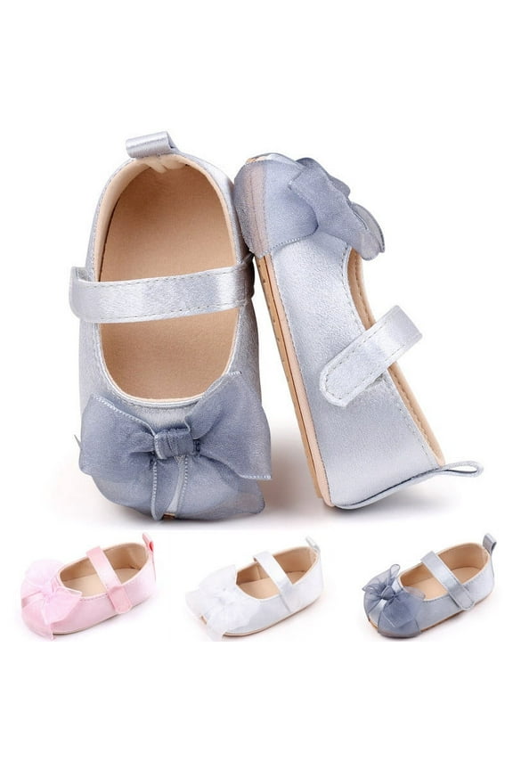 Baby Girls Dress Shoes Infant Cute Bowknot Flats Non-Slip Soft Sole Princess Shoes for Newborn 3-11 Months