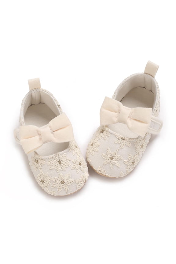 Baby Girls Dress Shoes Infant Cute Bowknot Flats Non-Slip Soft Sole Princess Shoes for Newborn 6-12 Months