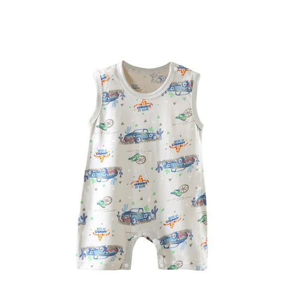 Utoimkio Baby Onesies Unisex Cotton Linen Romper Sleeveless Floral Print Jumpsuit Summer Overall Clothes for Infant Boys Girls Size 0-12M