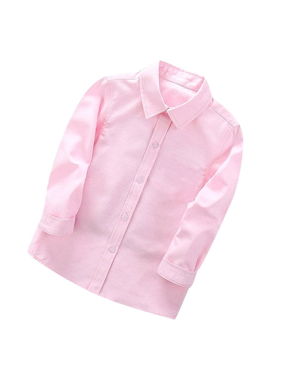 Boys Long Sleeve Button Down Dress Shirts Solid Gentleman's School Uniform Shirt Blouses for Boys 2-14 Years
