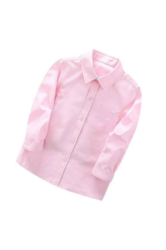 Boys Long Sleeve Button Down Dress Shirts Solid Gentleman's School Uniform Shirt Blouses for Boys 2-14 Years