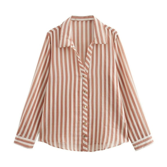 Utoimkio Button Down Striped Shirts for Women Boyfriend Drop Shoulder Blouse Long Sleeve Oversized Shirts for Women