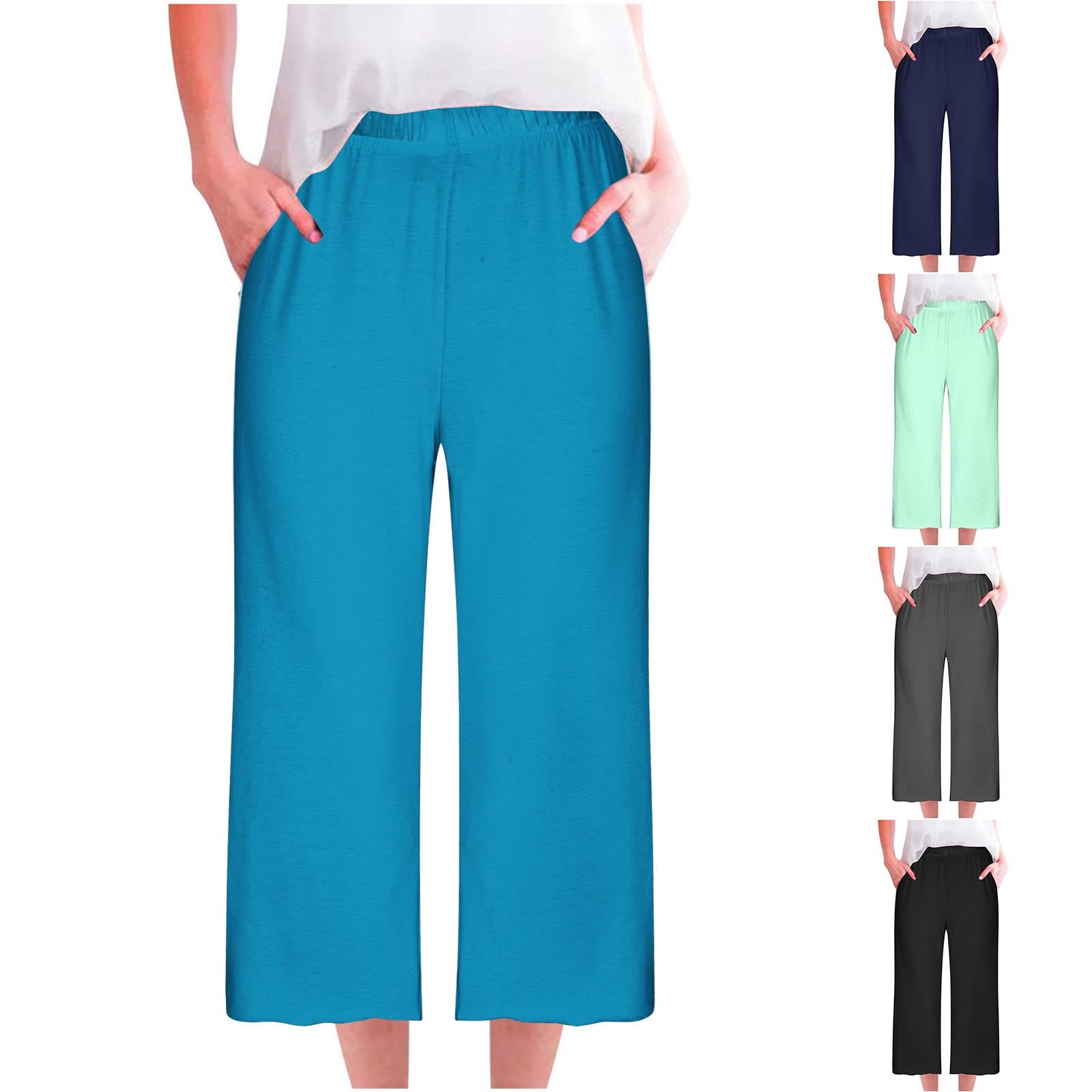 Drawstring Elastic Low Waist Linen Palazzo Pants for Women with Pockets Casual Loose Straight Leg Pant