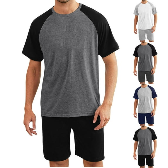 Utoimkio Casual Loose Pajama Sets for Men Short Sleeve T Shirts & Shorts Two Piece Outfits Soft Comfortable Loungewear Pjs Short Sets for Men