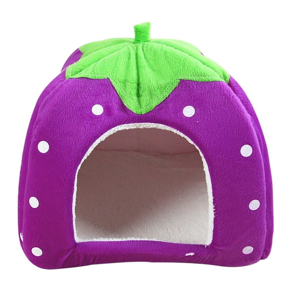 Utoimkio Cat Dog House Indoor Foldable Strawberry Print Warm Pet Tent Bed Anti-Slip Kitten Cave for Small Cats Dogs Pet Supplies
